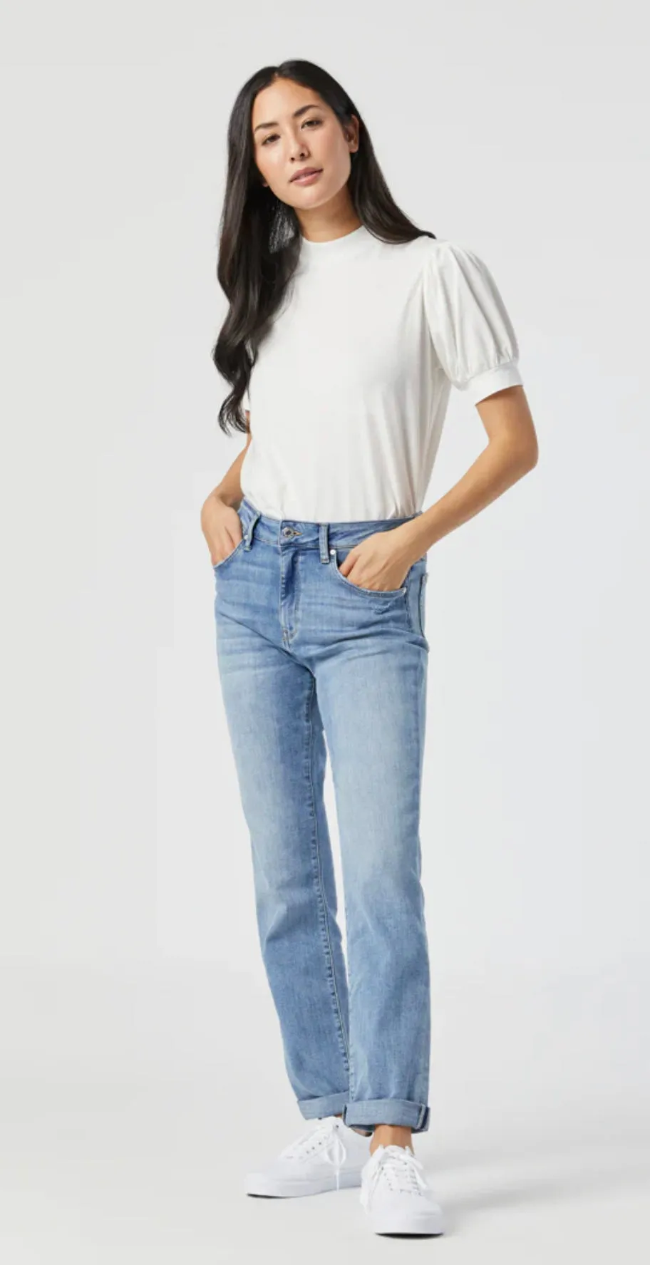 MAVI KATHLEEN MID BLUE FEATHER DENIM BOTTOM