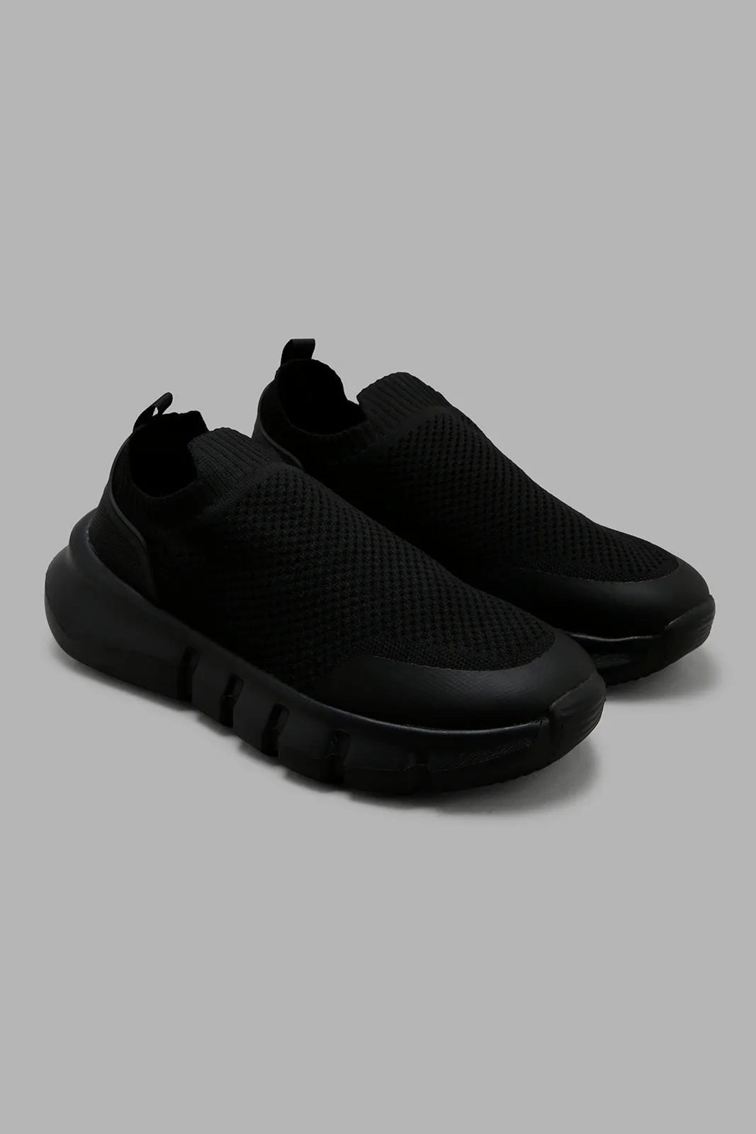 Men Black Knitted Slip On