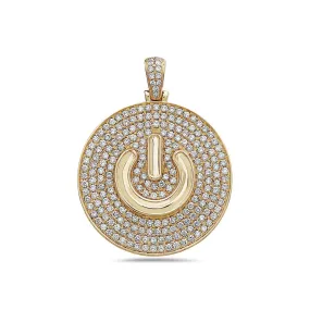 Men's 14K Yellow Gold Power Button Pendant with 3.70 CT Diamonds