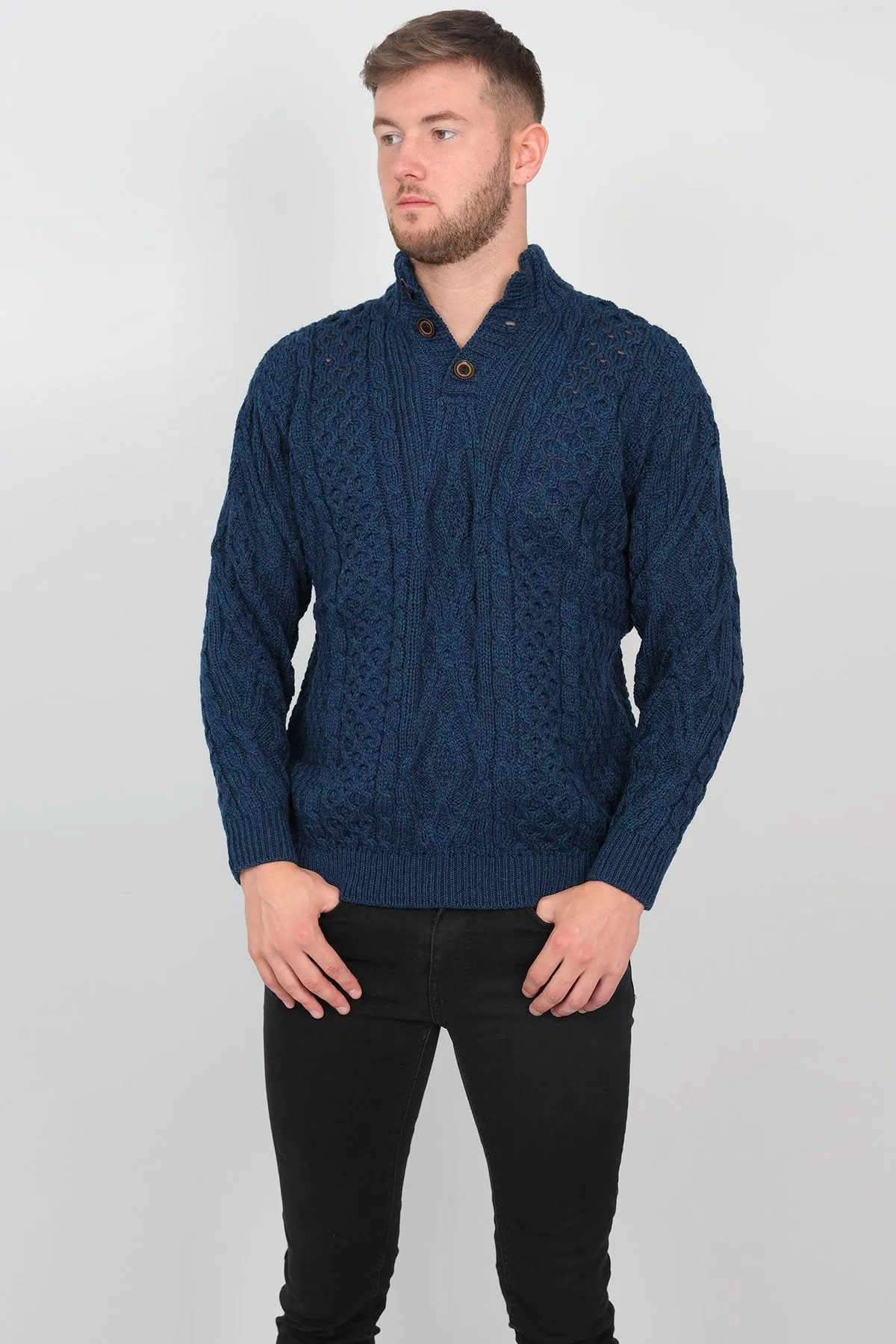 Mens Diamond Knit Troyer in Atlantic Blue