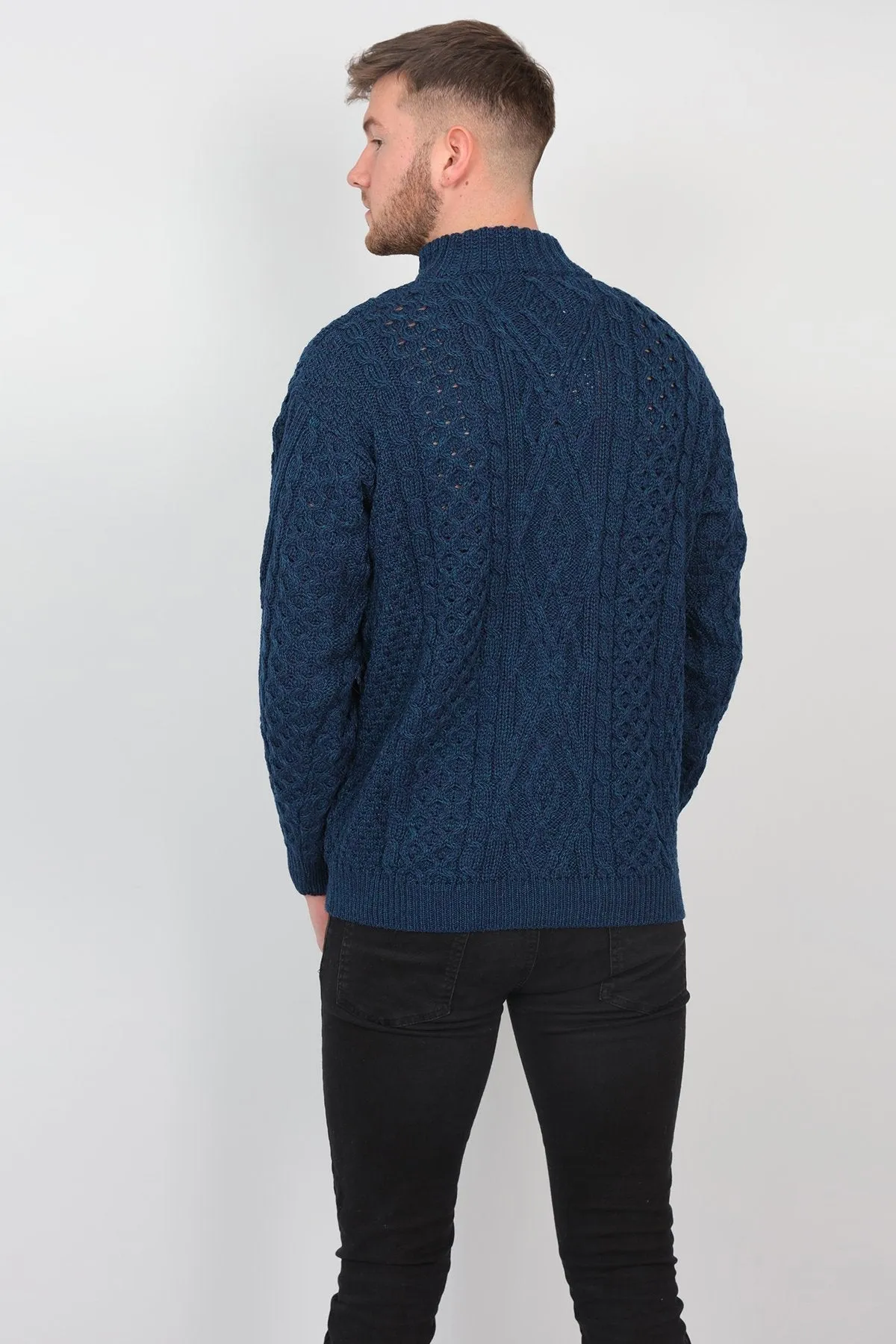 Mens Diamond Knit Troyer in Atlantic Blue