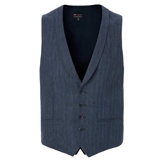 Men's Hackett, Linen Delave Shawl Waistcoat in Indigo