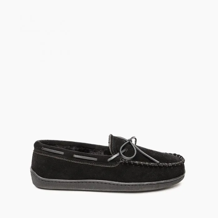  Men's Pile Lined Hardsole Moccasin in Black  