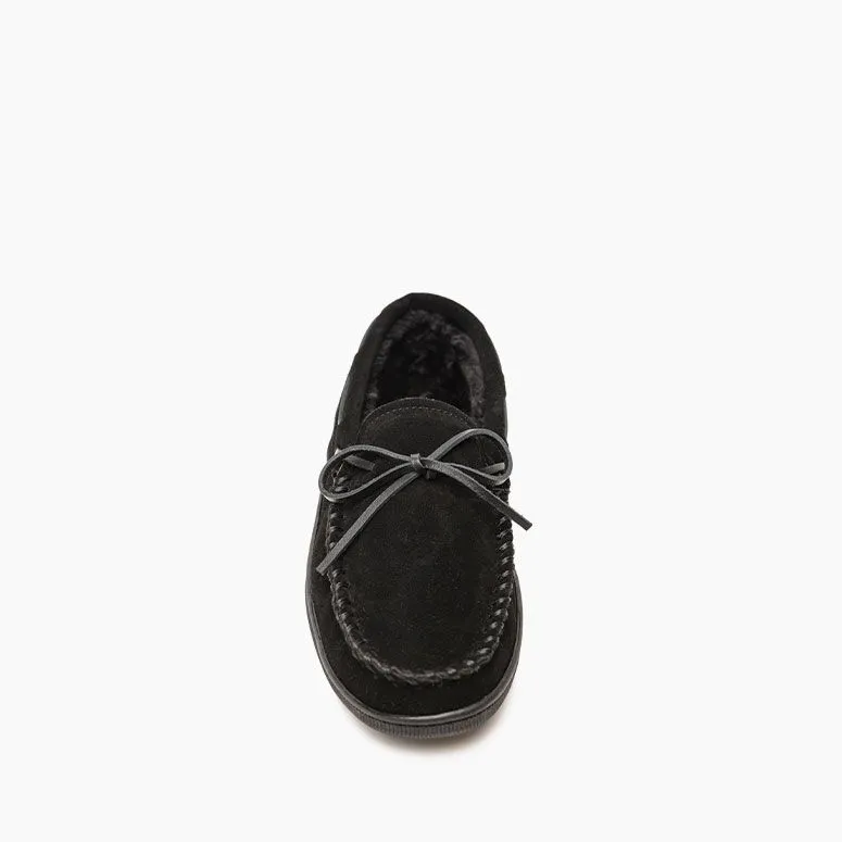  Men's Pile Lined Hardsole Moccasin in Black  