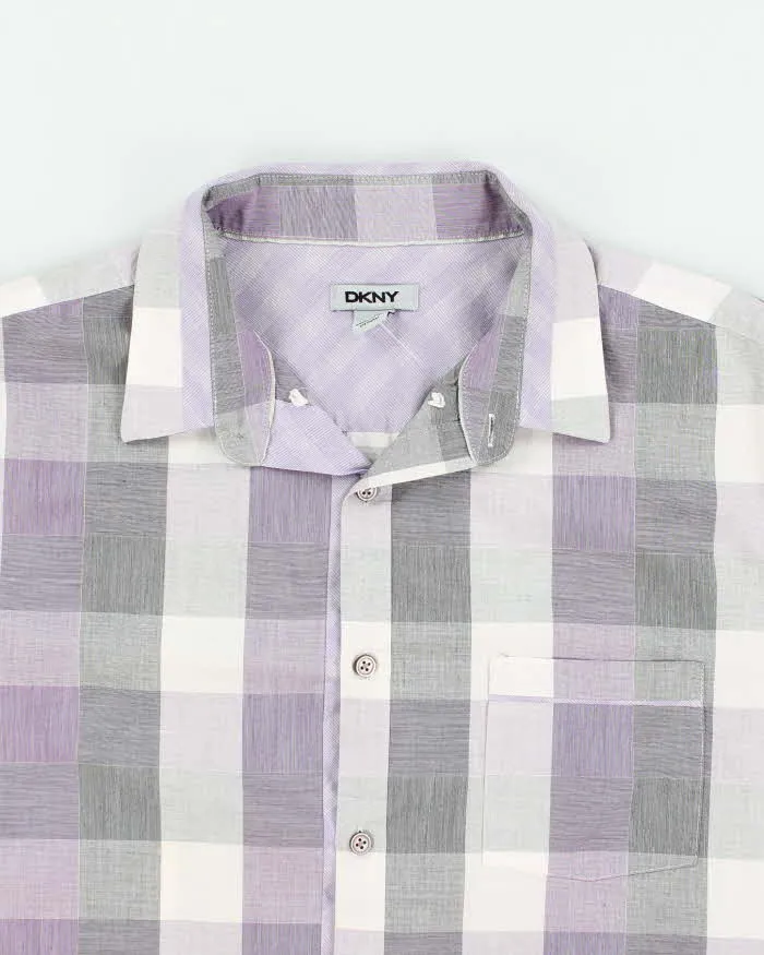 Men's Purple DKNY Checked Button Up Shirt - XL