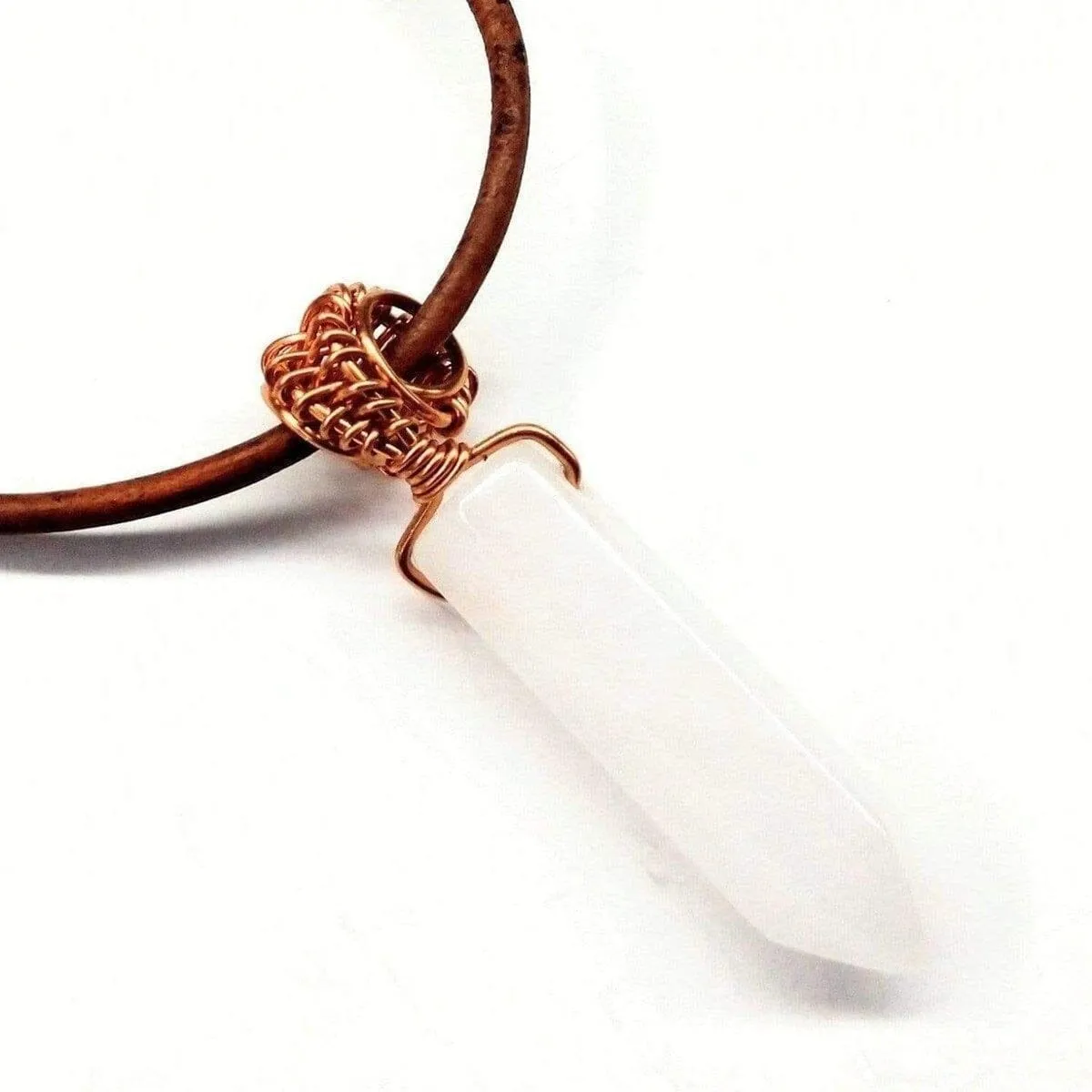 Men's Rustic Wire Wrapped Pointed Gemstone Crystal Leather Necklace