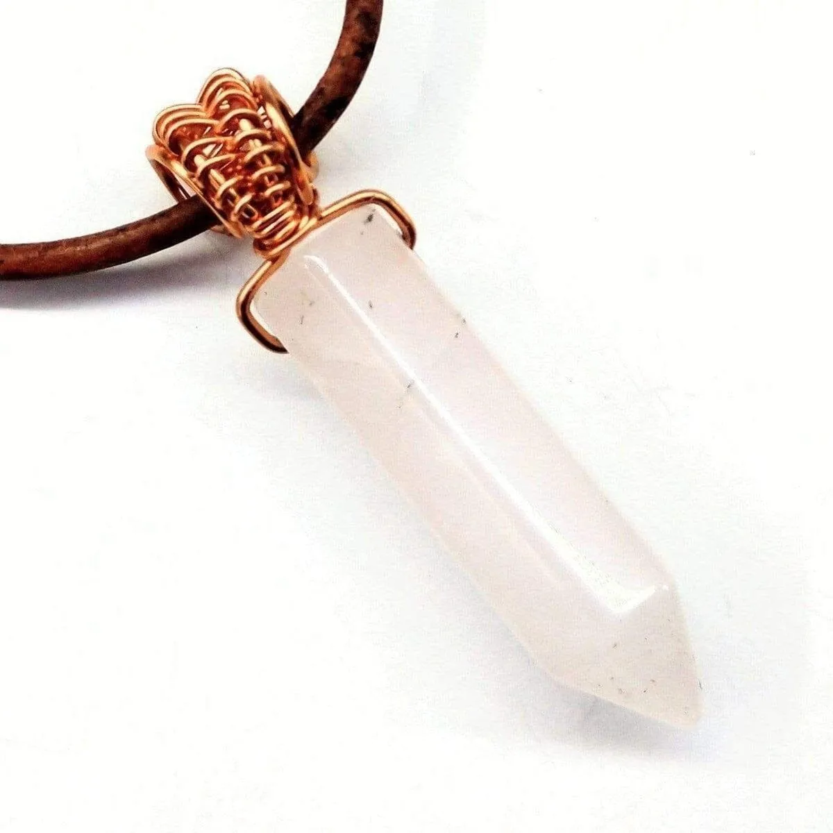 Men's Rustic Wire Wrapped Pointed Gemstone Crystal Leather Necklace