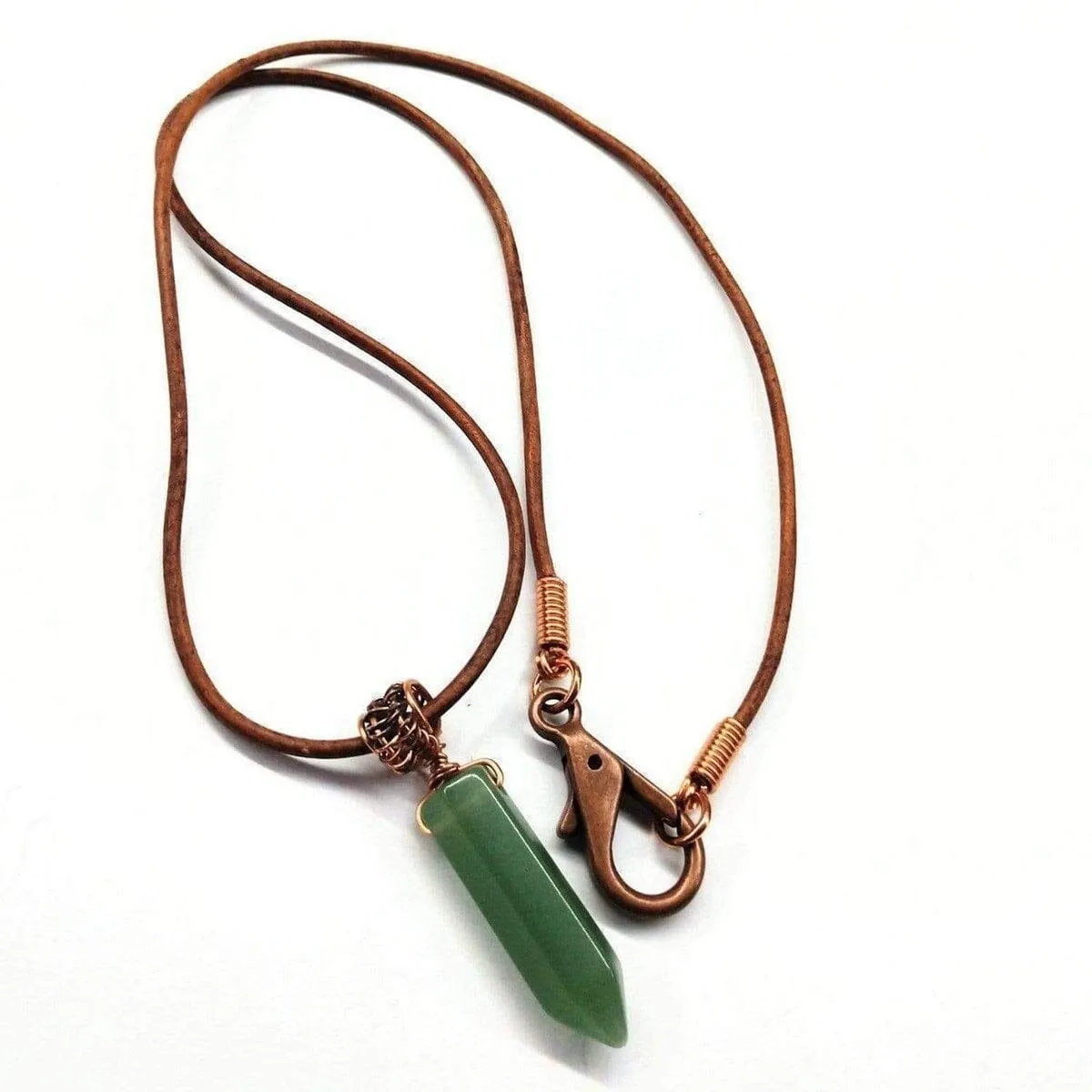 Men's Rustic Wire Wrapped Pointed Gemstone Crystal Leather Necklace