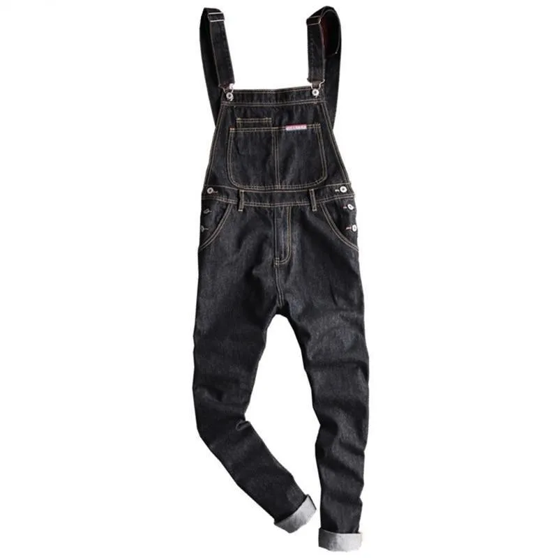 Men's Slim Patch Pocket Jumpsuit Casual Denim Overalls with Suspenders