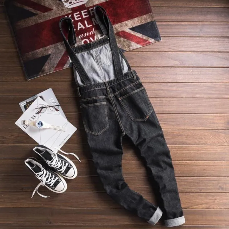 Men's Slim Patch Pocket Jumpsuit Casual Denim Overalls with Suspenders