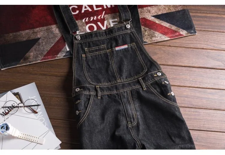 Men's Slim Patch Pocket Jumpsuit Casual Denim Overalls with Suspenders