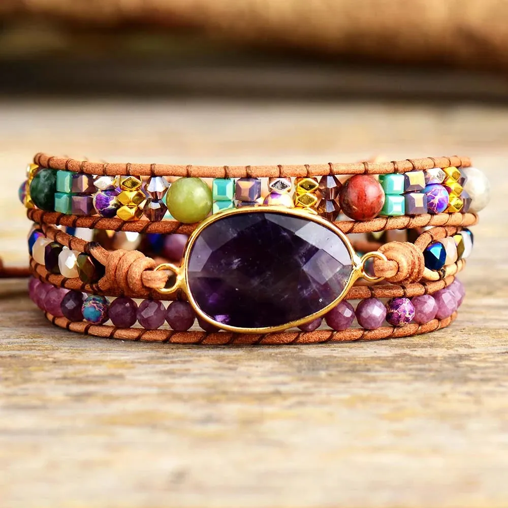 Natural Amethyst & Lepidolite Wrap Bracelet