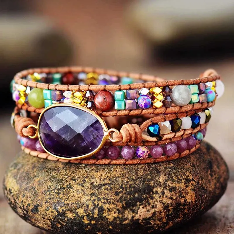 Natural Amethyst & Lepidolite Wrap Bracelet