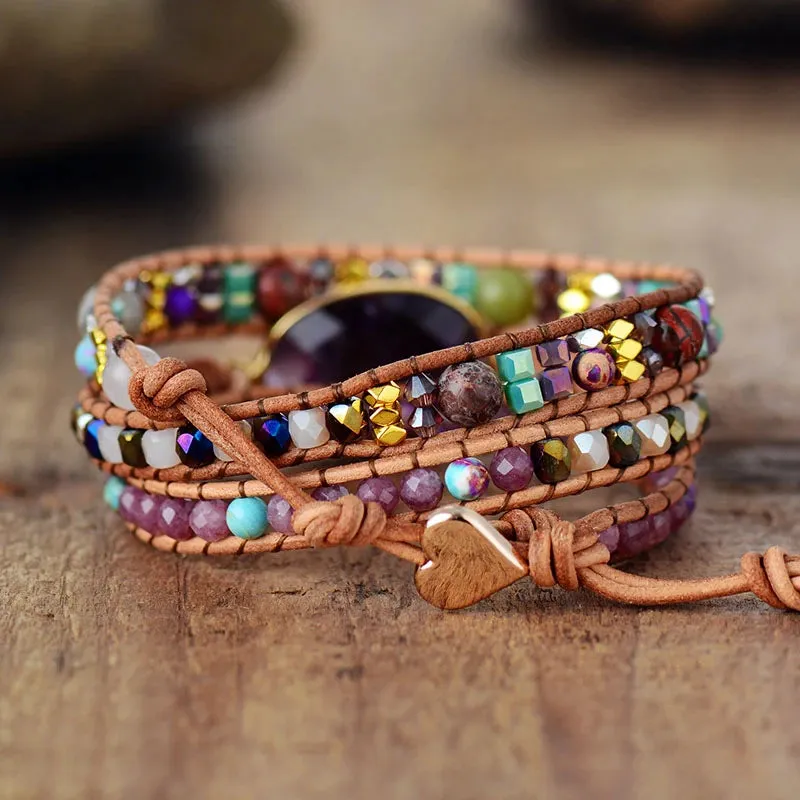 Natural Amethyst & Lepidolite Wrap Bracelet