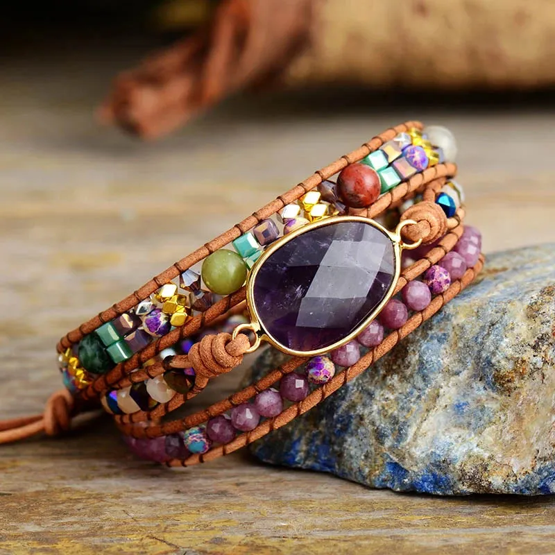 Natural Amethyst & Lepidolite Wrap Bracelet