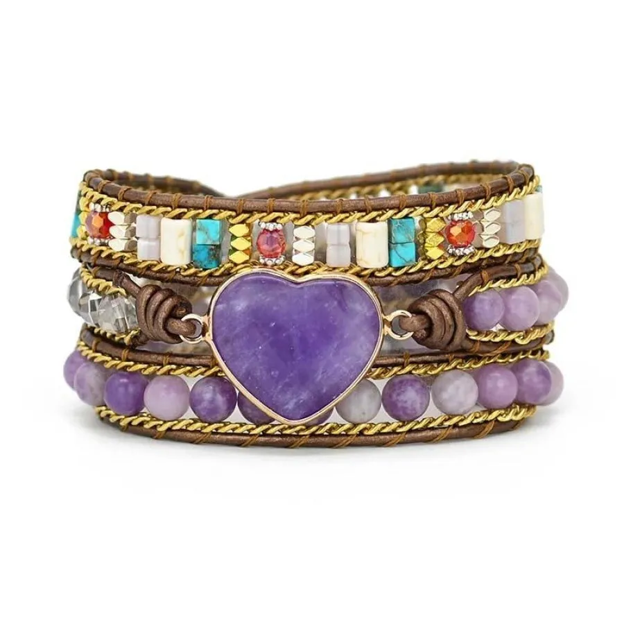 Natural Amethyst Heart Wrap Bracelet