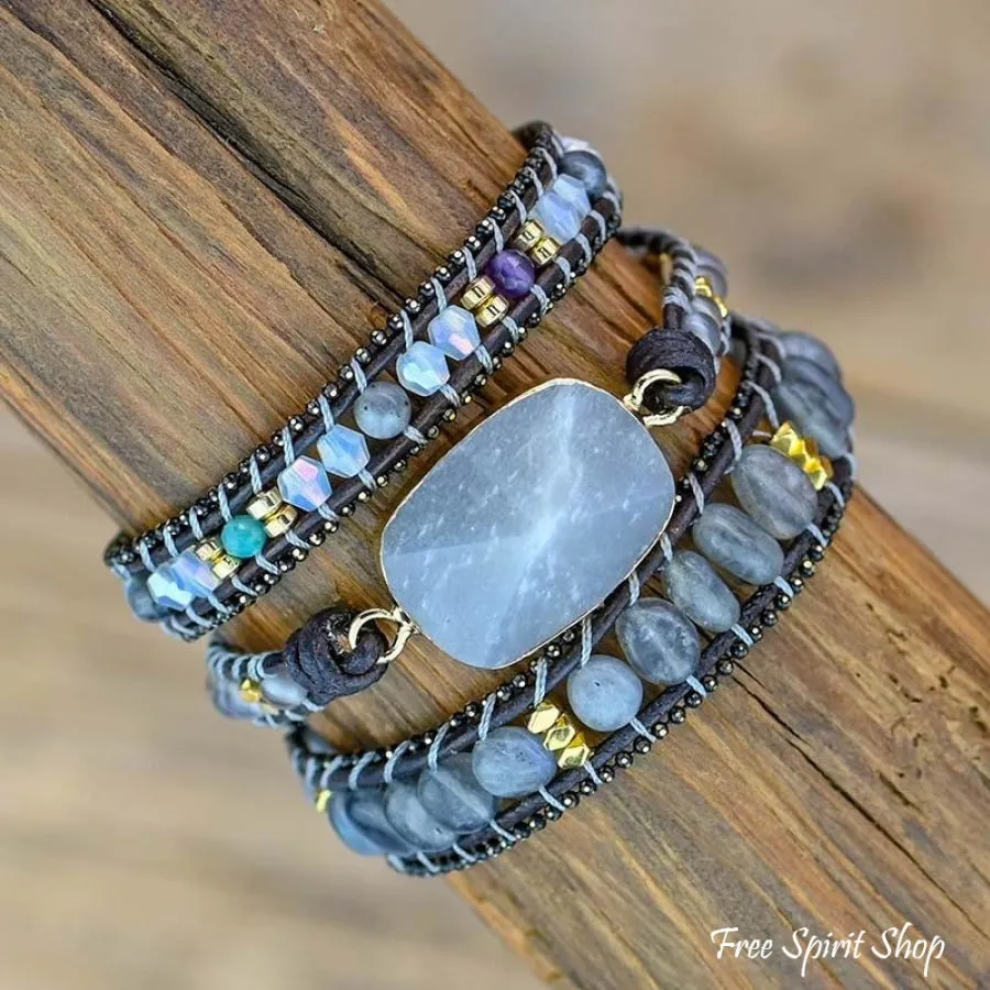 Natural Gray Quartz Wrap Bracelet