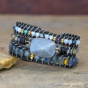 Natural Gray Quartz Wrap Bracelet