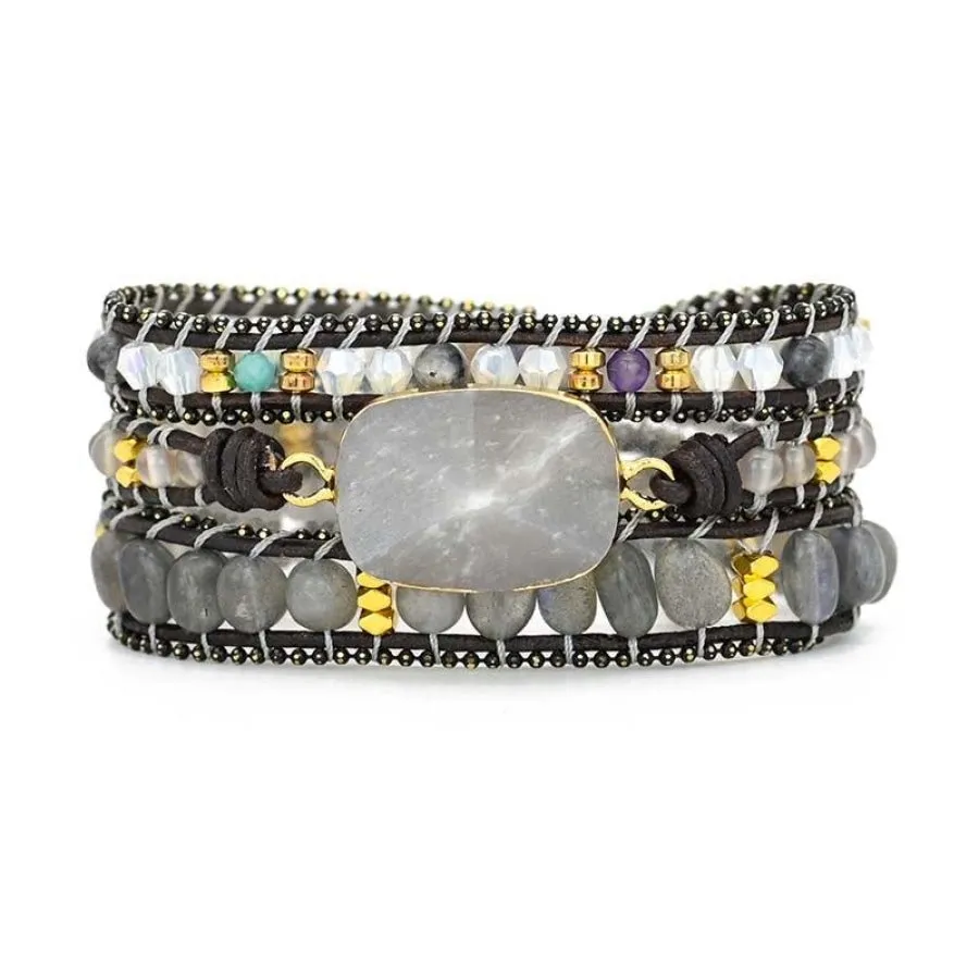 Natural Gray Quartz Wrap Bracelet