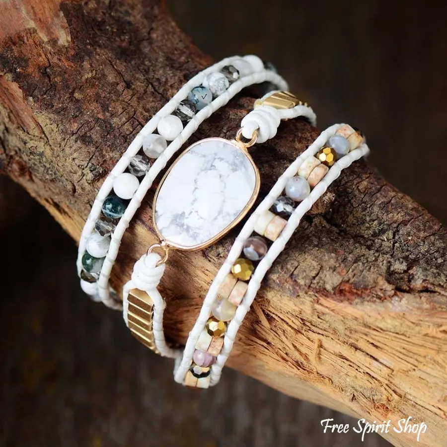 Natural White Howlite Bead Wrap Bracelet