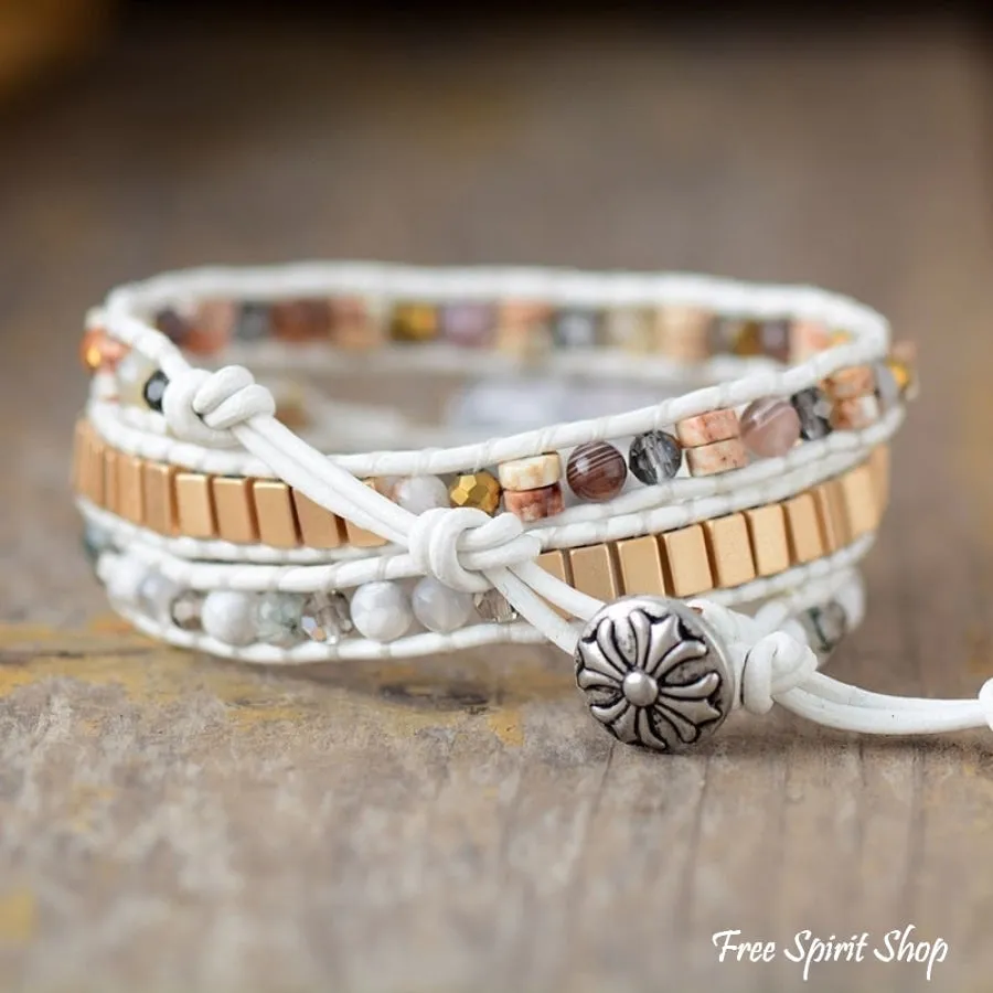 Natural White Howlite Bead Wrap Bracelet