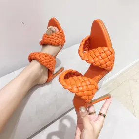 Orange Weave Synthetic Leather Pointed Toe Slip-on High Heel Pumps for Women