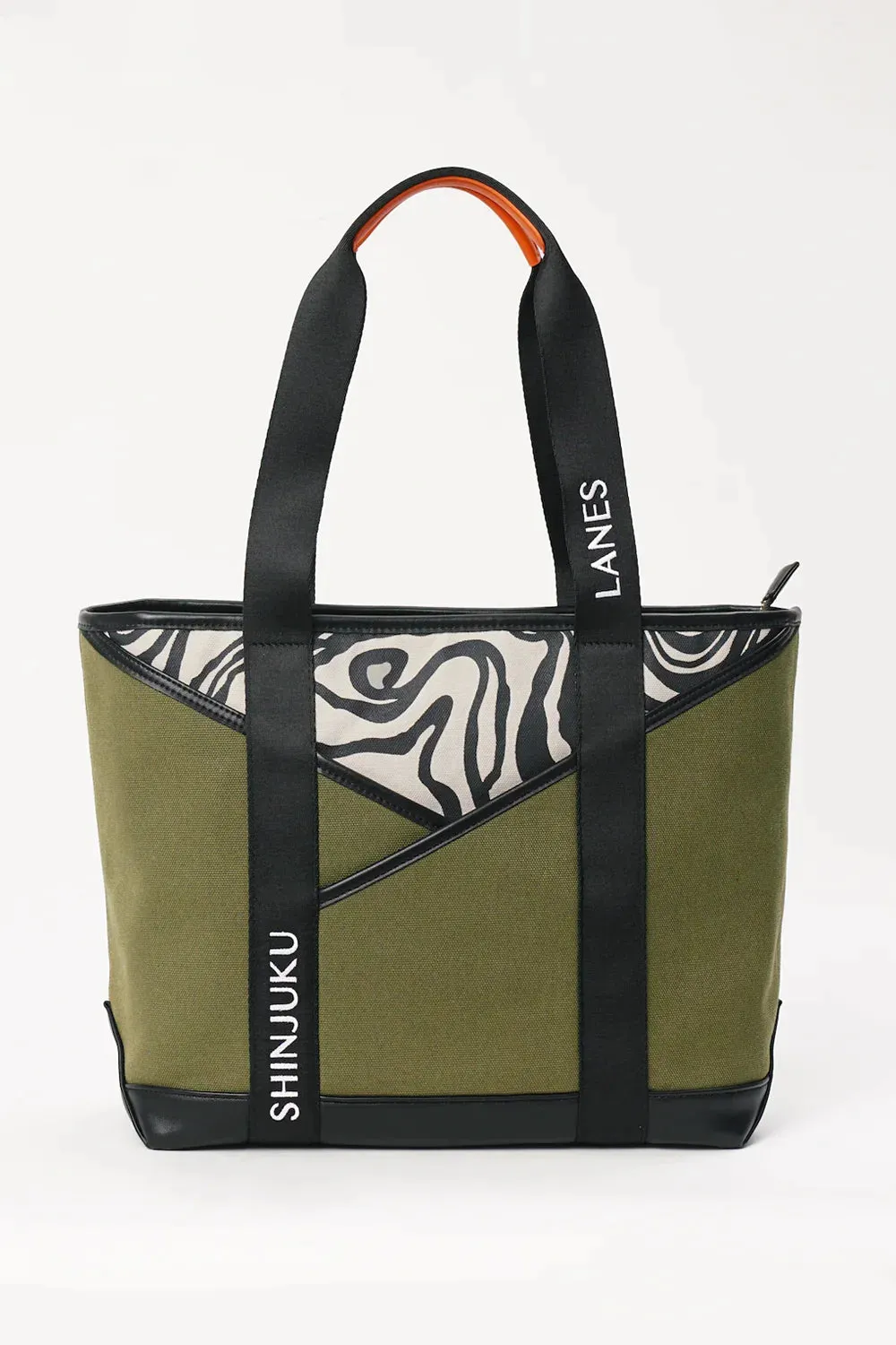 Origami Pocket Tote - Khaki Green Terrain Print