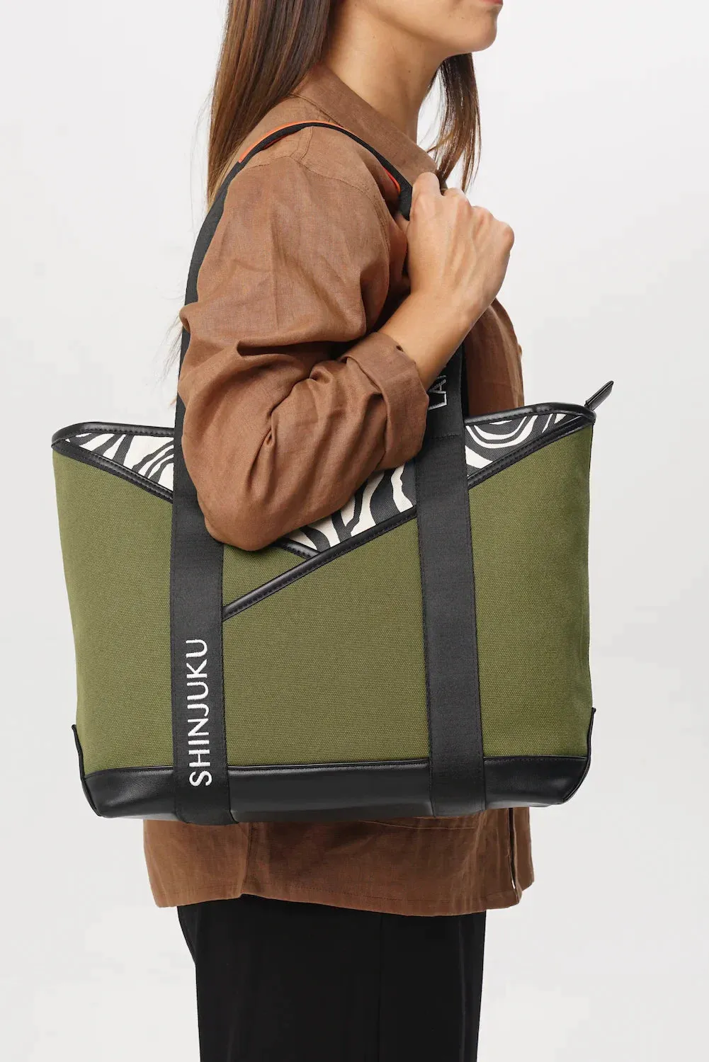 Origami Pocket Tote - Khaki Green Terrain Print