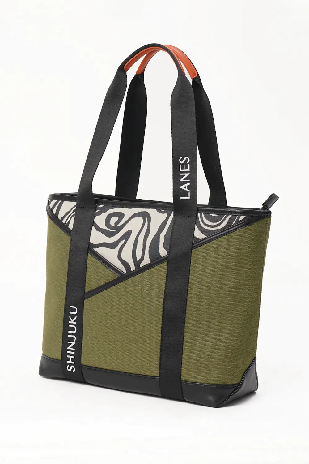 Origami Pocket Tote - Khaki Green Terrain Print