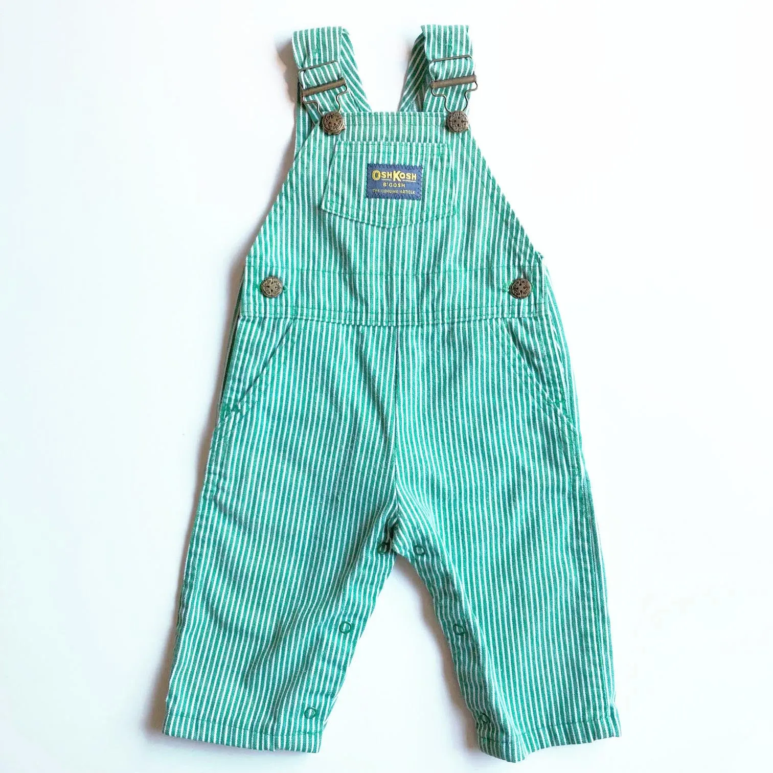 Osh Kosh Green and White Stripe Overalls size 18-24 months