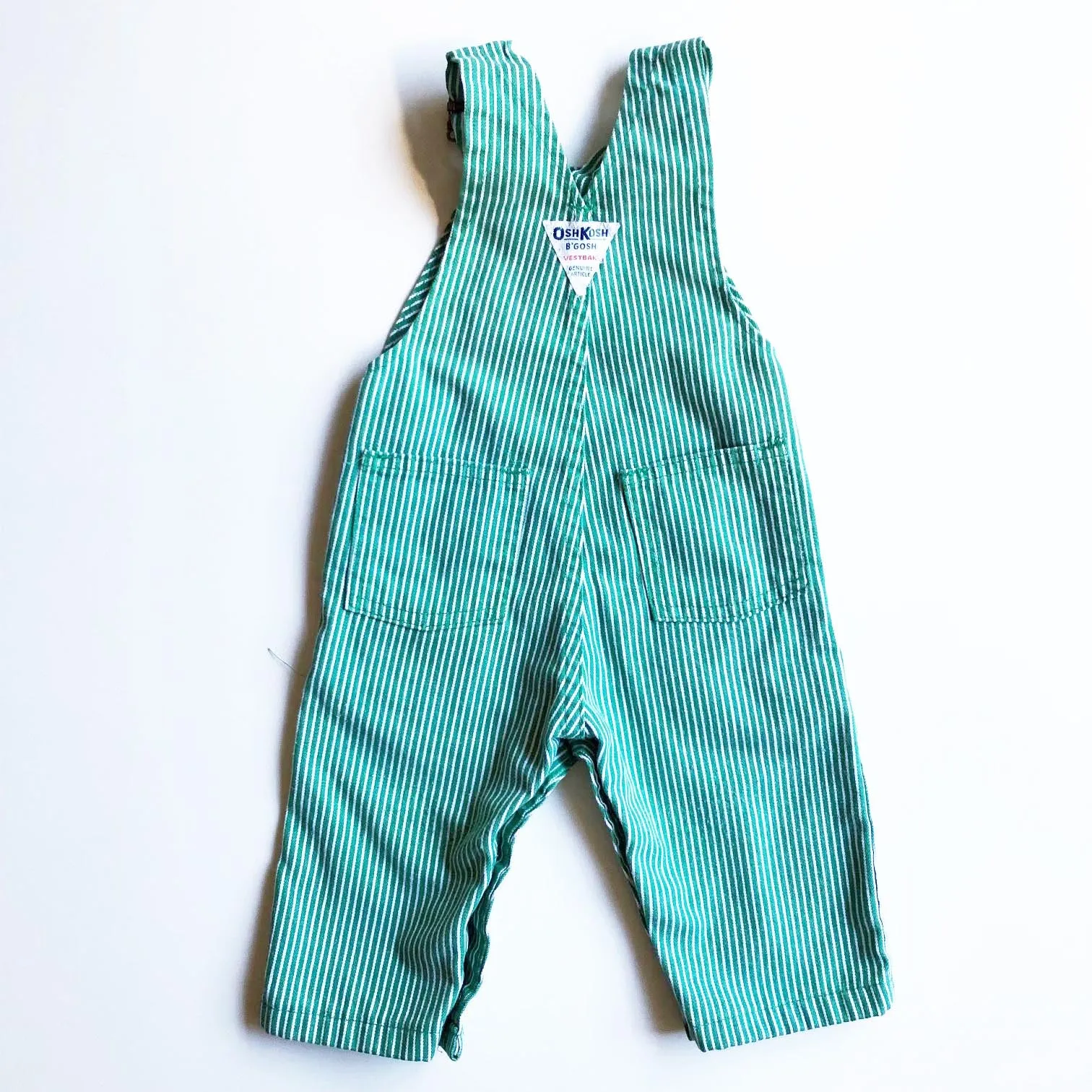 Osh Kosh Green and White Stripe Overalls size 18-24 months