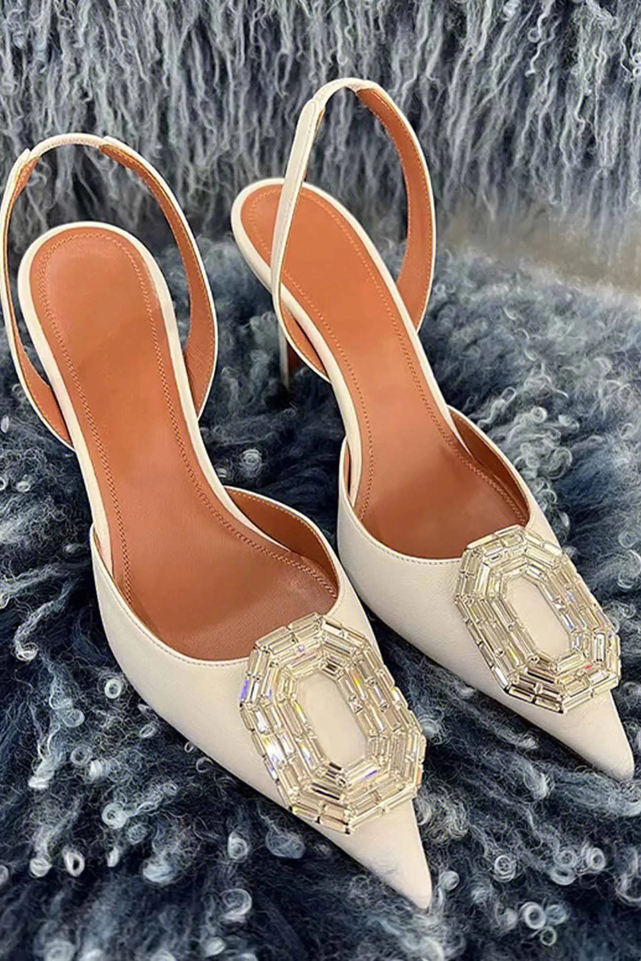 Oval Rhinestone Pointed Toe Heels