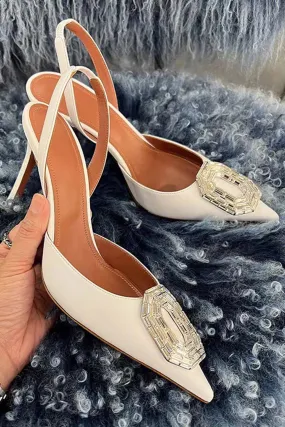 Oval Rhinestone Pointed Toe Heels