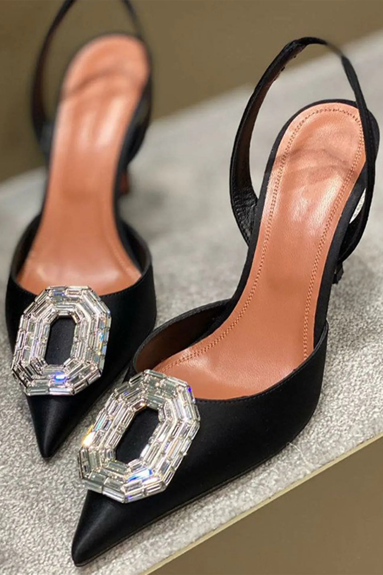 Oval Rhinestone Pointed Toe Heels