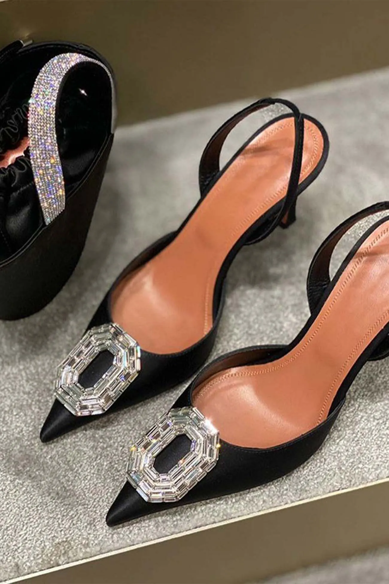 Oval Rhinestone Pointed Toe Heels