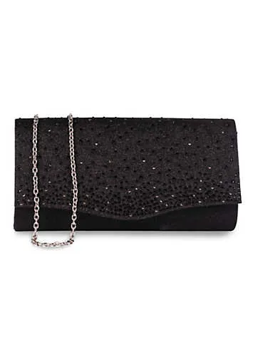 Paradox London Deja Black Glitter Lurex Clutch Handbag