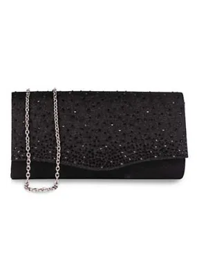 Paradox London Deja Black Glitter Lurex Clutch Handbag