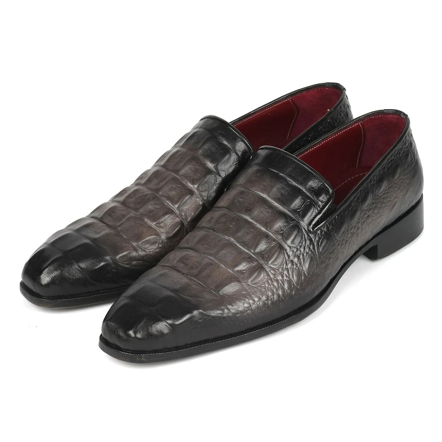 Paul Parkman 5576-GRY Men's Shoes Gray Crocodile Print Slip-On Loafers (PM6385)