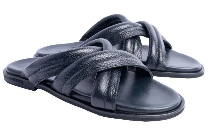 Pelle Balaer Slip-On Calfskin Sandal Navy