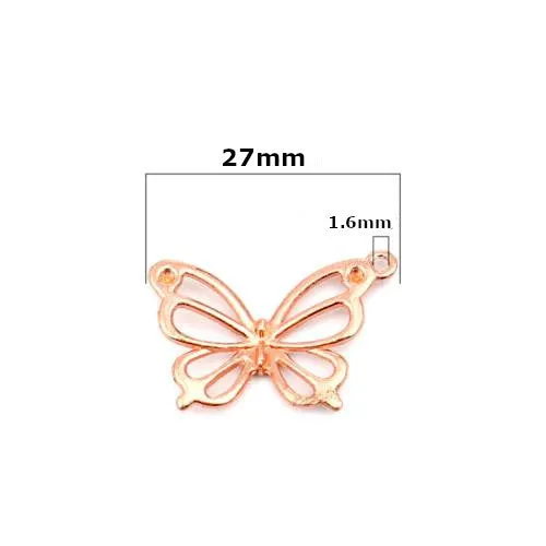 Pendants, Butterfly, Single-Sided, Open Work, Chaton, Rose Gold Plated, Alloy, 27mm