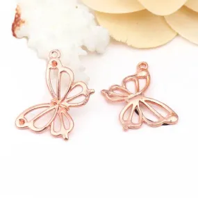 Pendants, Butterfly, Single-Sided, Open Work, Chaton, Rose Gold Plated, Alloy, 27mm