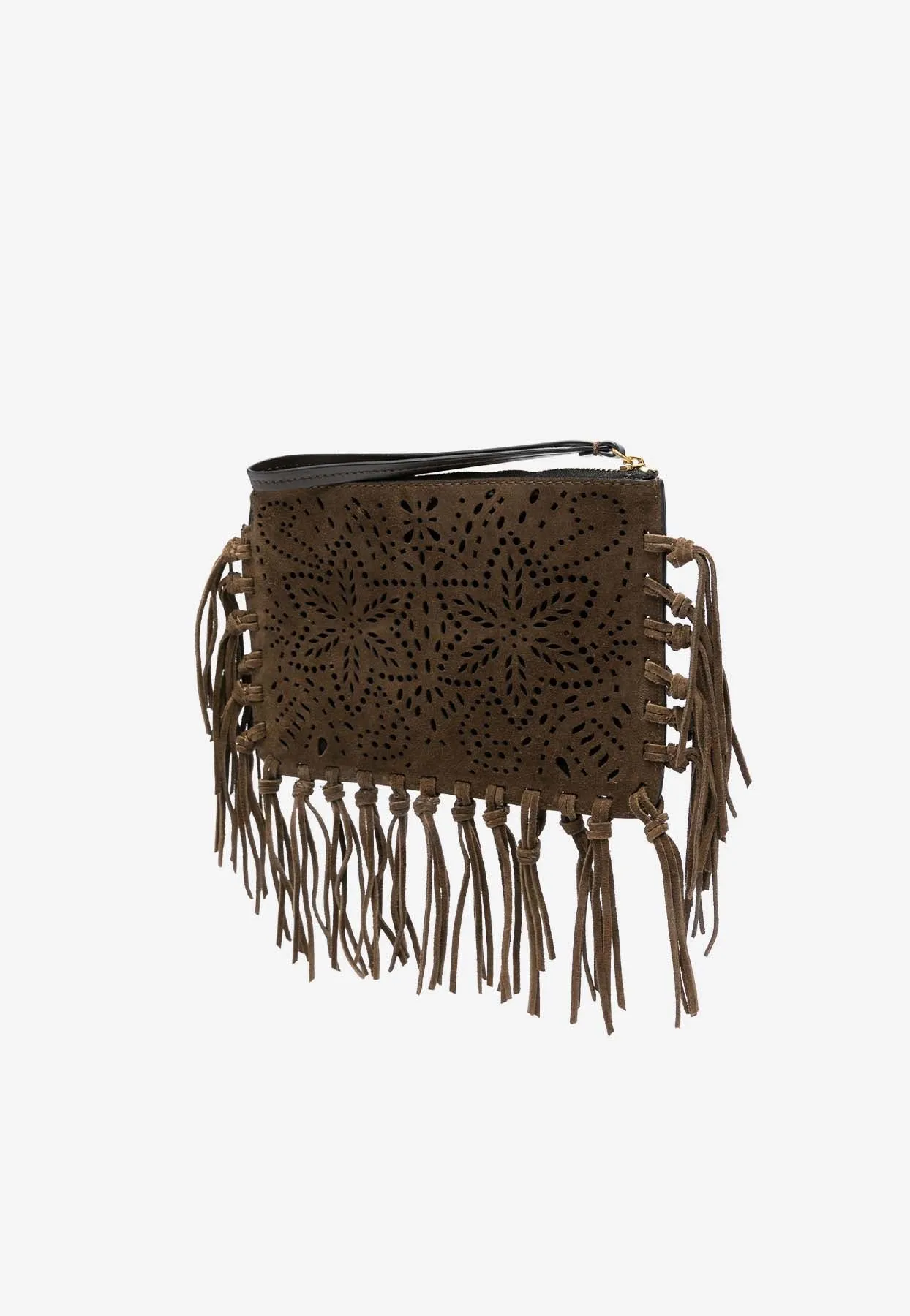 Perforated Suede Fringed Clutch