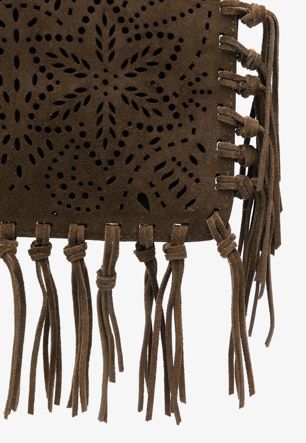 Perforated Suede Fringed Clutch