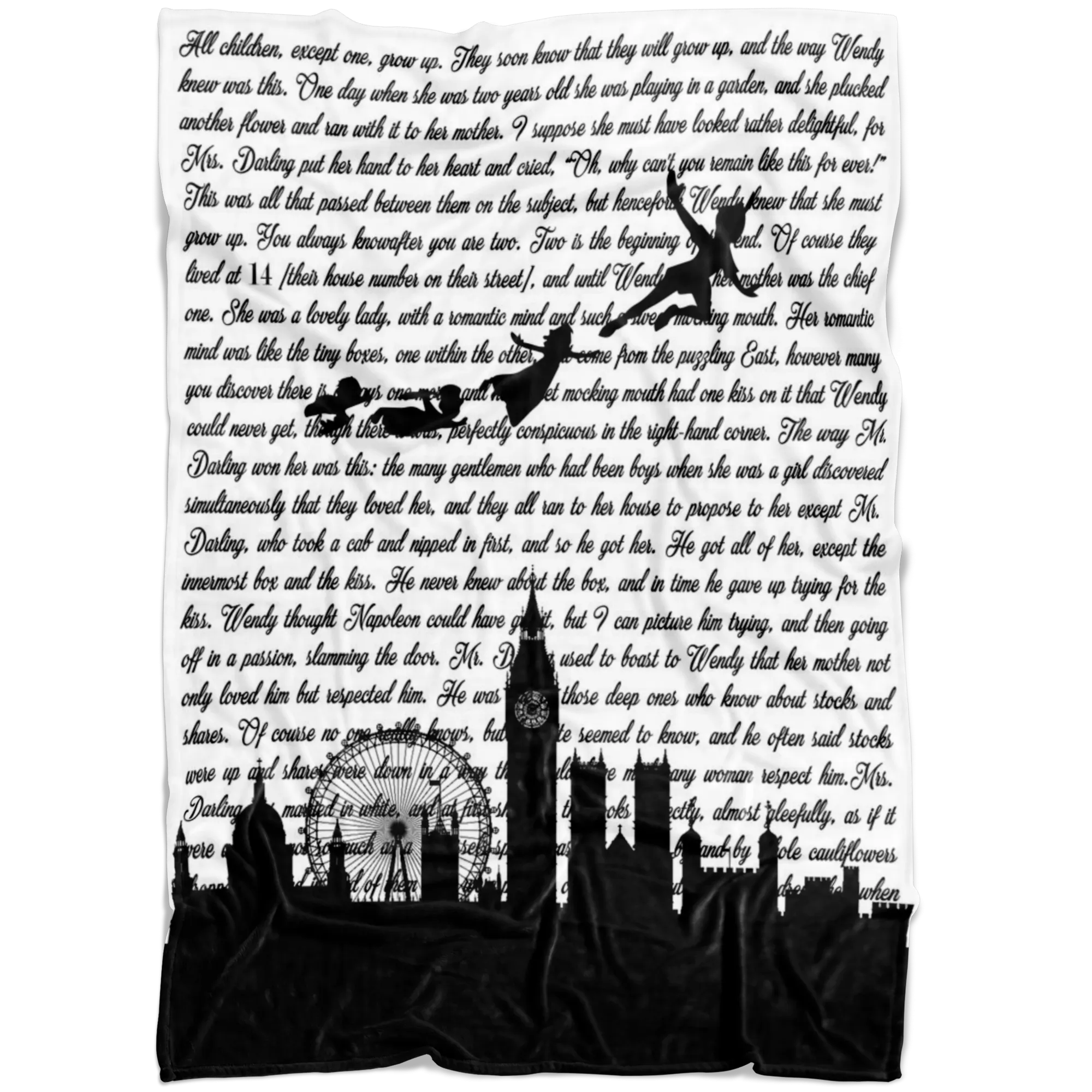 Peter Pan White book page fleece Blanket