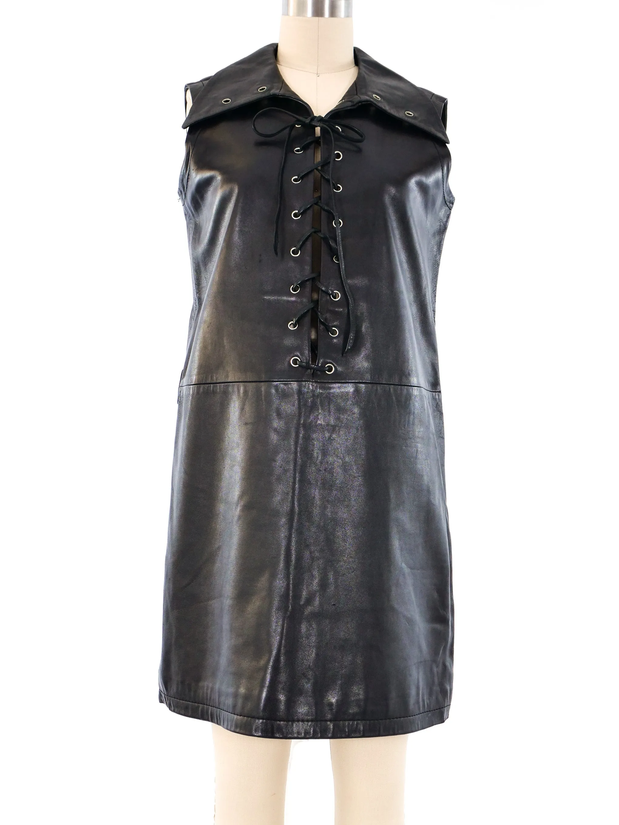 Pierre Cardin Lace Up Leather Mini Dress