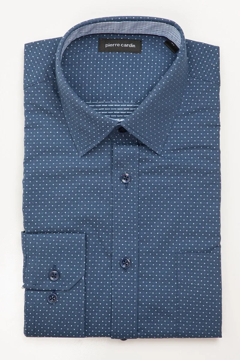 Pierre Cardin Navy spot Long Sleeve Business Shirt