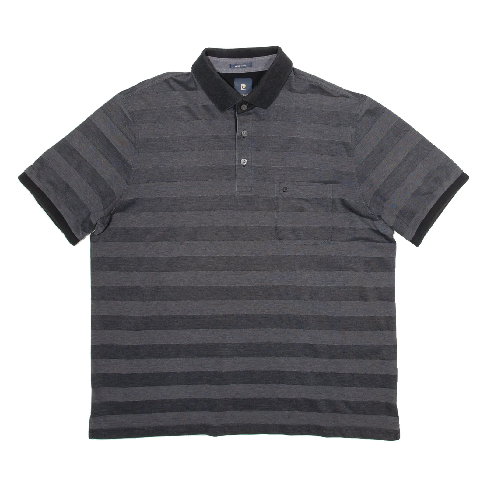 PIERRE CARDIN Pima Cotton Mens Polo Shirt Black Striped L