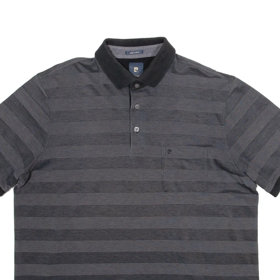 PIERRE CARDIN Pima Cotton Mens Polo Shirt Black Striped L