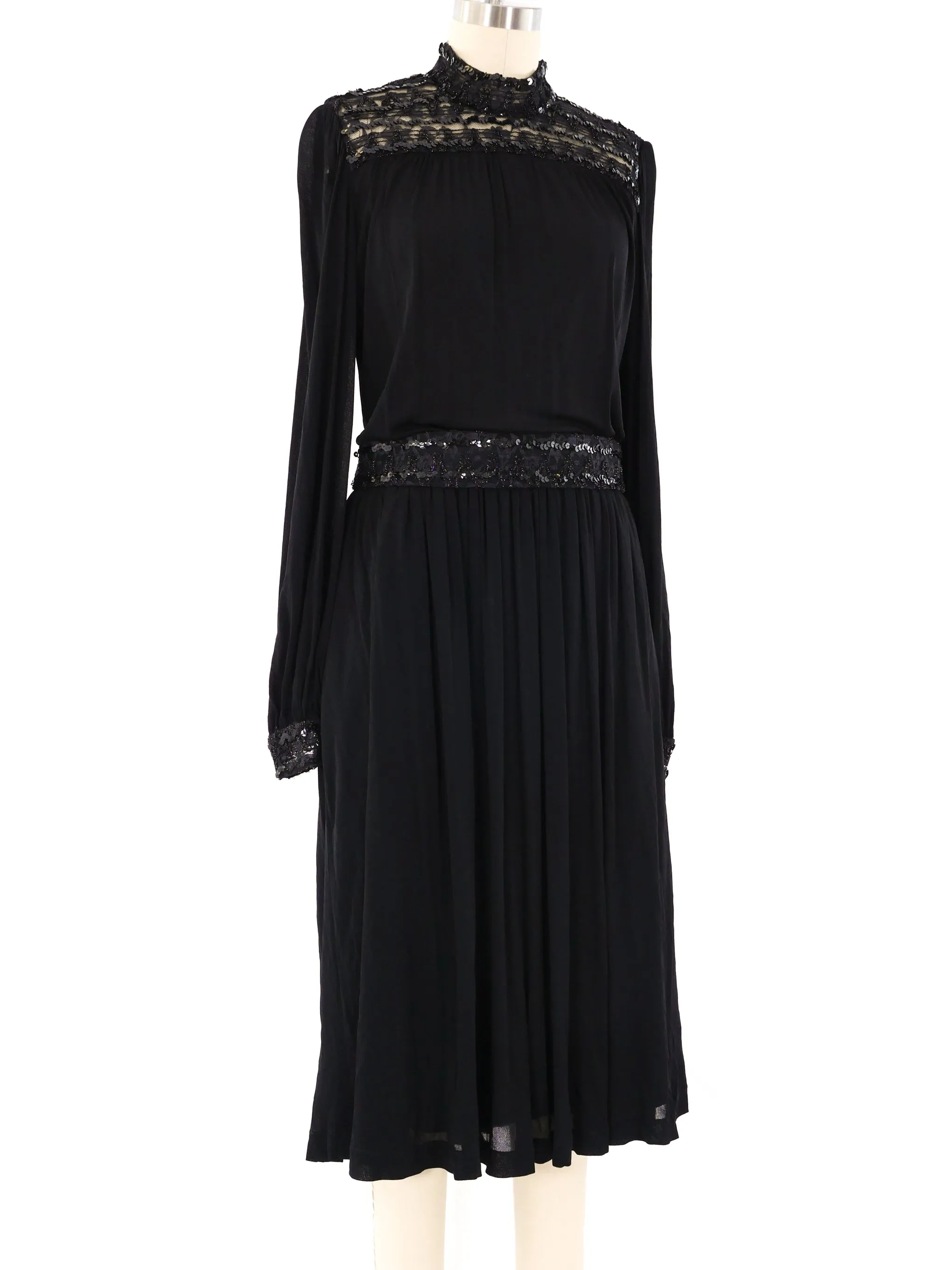 Pierre Cardin Sequin Trimmed Chiffon Dress