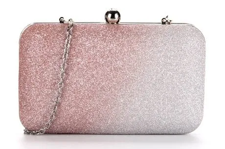 Pink Pastel Bling Bling Glitter Rectangluar Evening Clutch Purse Jewelry Box